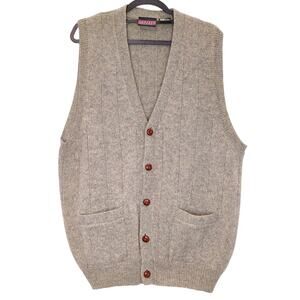 Jantzen Sport Wool Cardigan Vest V-Neck Button Front Knitted Gray Mens Large